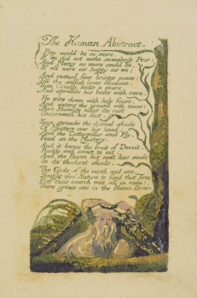 &39;The Human Abstract&39;, prato 45 de &39;Songs of Experience, 1794 (gravação impressa em relevo a cores) de William Blake