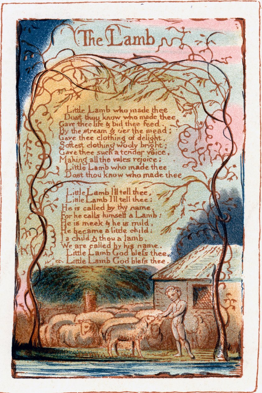 O Cordeiro, ilustração das Canções da Inocência e da Experiência. c1770-1820 de William Blake