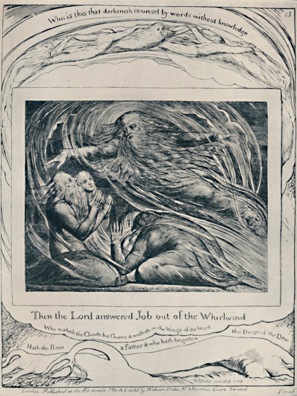 O Senhor Respondendo a Trabalho Fora do Turbilhão. De Job., C1780-1820, 1923 de William Blake