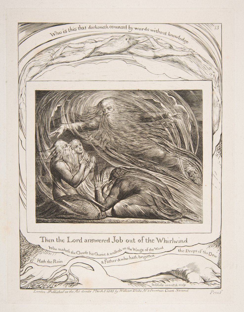 O Senhor Respondendo a Jó fora do Turbilhão, de Ilustrações do Livro de Jó, 1825-26. de William Blake