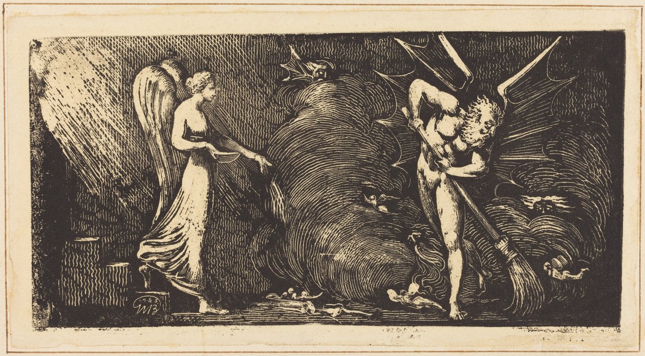 O homem que varre o salão do intérprete de William Blake