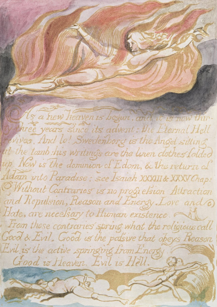 O casamento do céu e do inferno; Como um novo céu é iniciado, c.1790 (relevo gravura tingida com wc) de William Blake