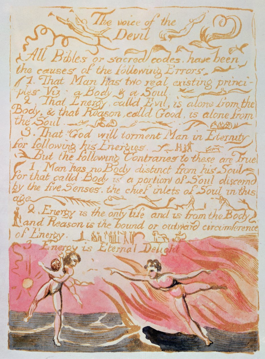 O casamento do céu e do inferno; A voz do diabo, c.1790 (gravura em relevo colorido com aquarela) de William Blake