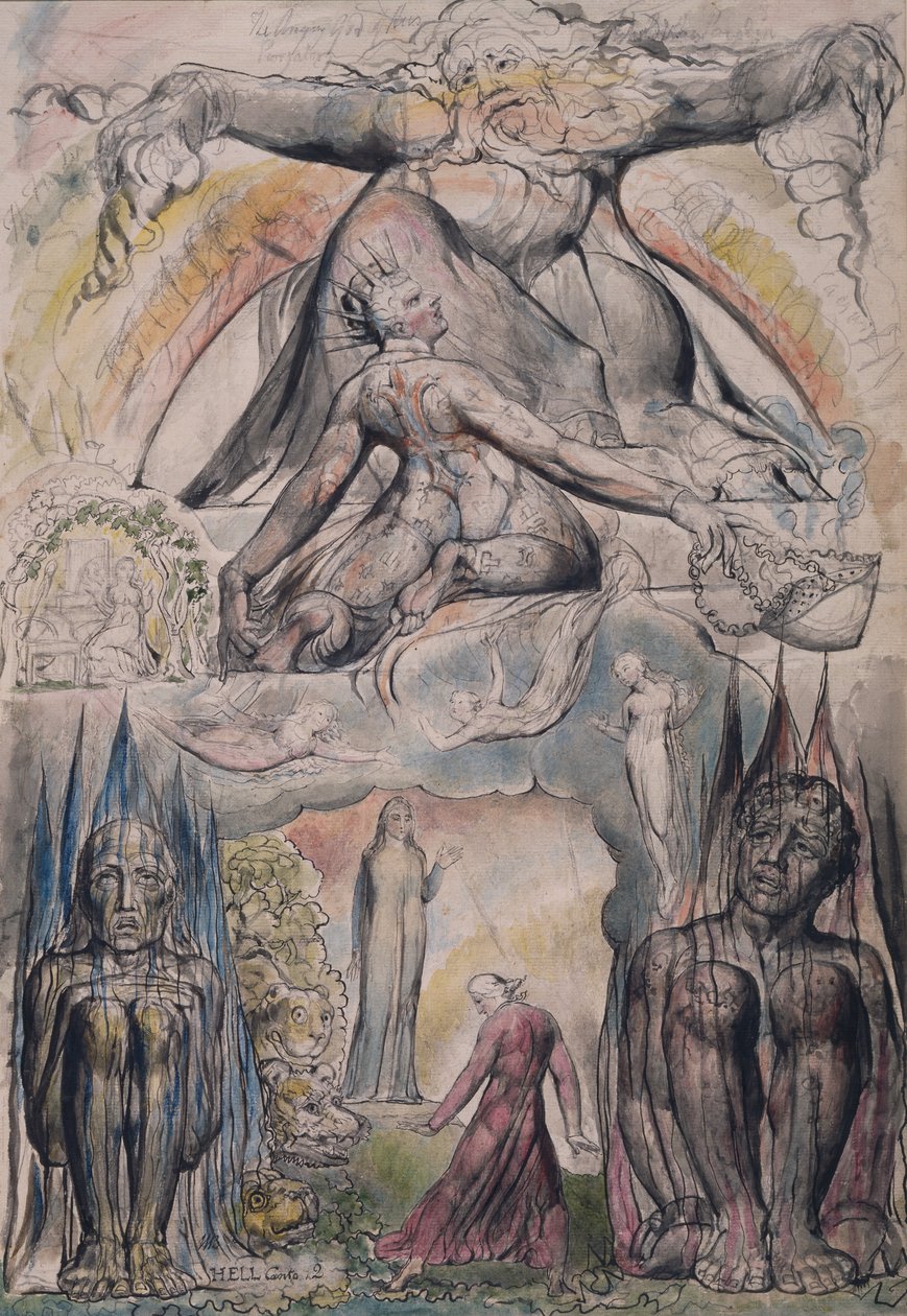 A Missão de Virgílio, ilustração do Canto 2 de "Inferno" de "A Divina Comédia" de Dante Alighieri de William Blake