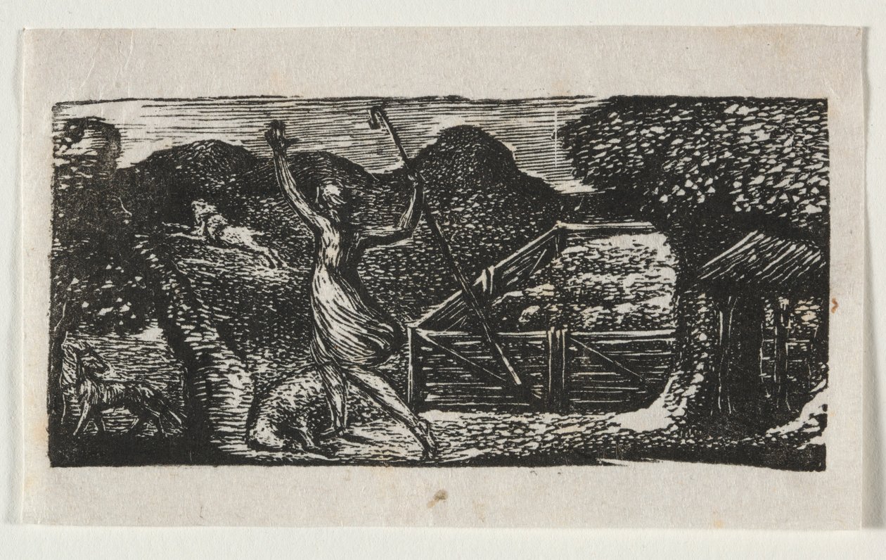 As Pastorais de Virgílio, Eclogue I: O Pastor afugenta um lobo, 1821. de William Blake