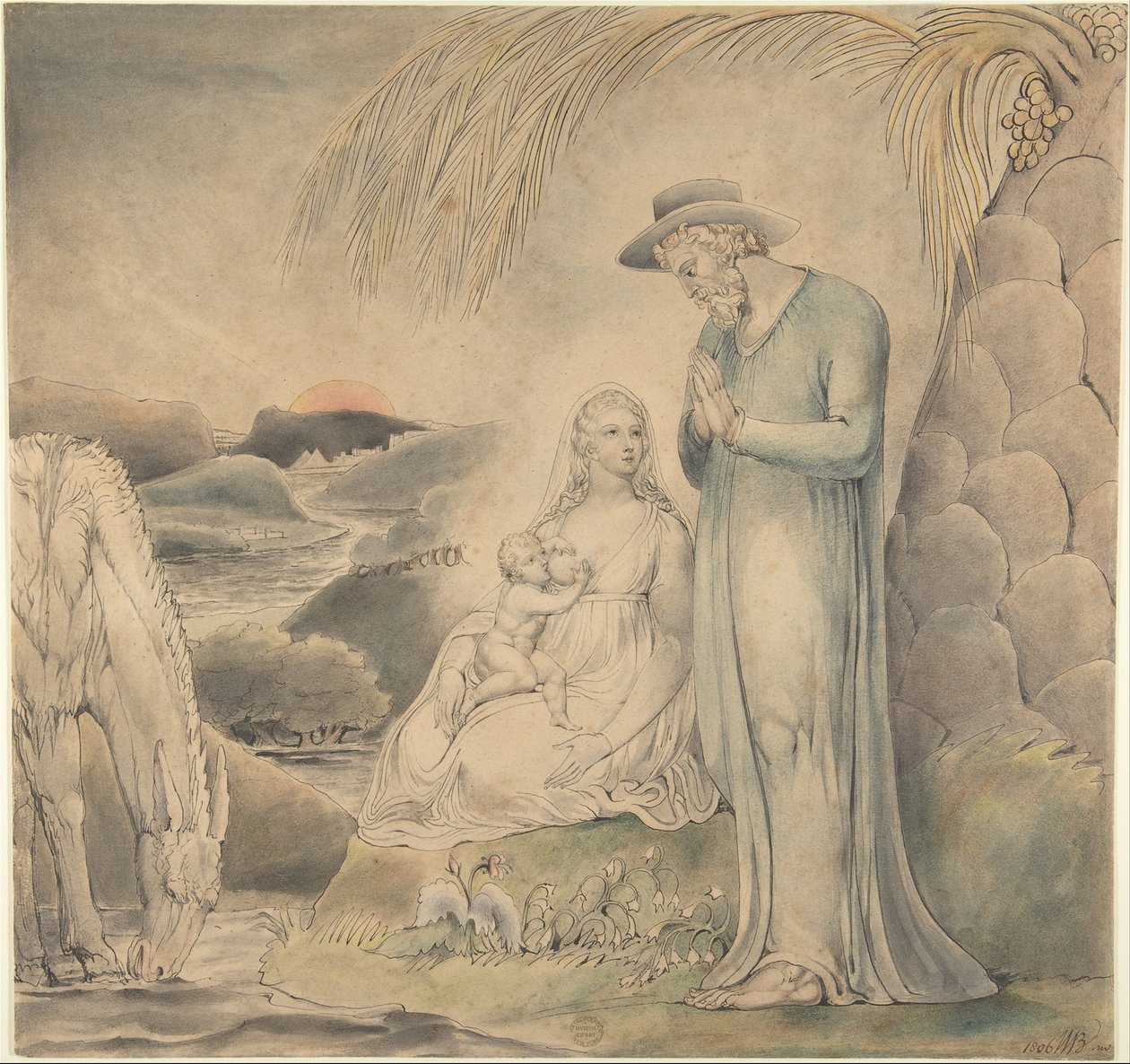 O repouso durante a fuga para o Egito (O repouso da Sagrada Família no Egito) de William Blake