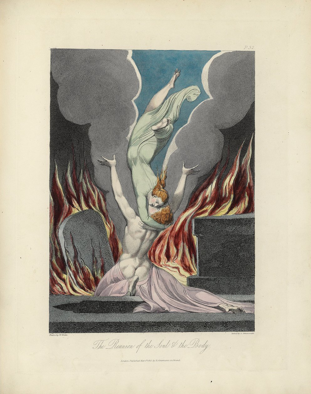 A reunião da alma e do corpo, ilustração de "The Grave", de Robert Blair, gravada por Louis Schiavonetti de William Blake