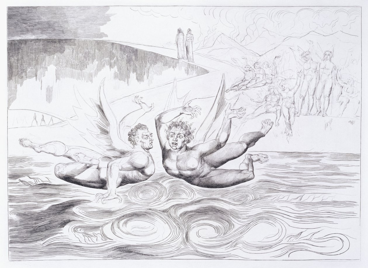 A serpente de seis pés atacando Agnolo Brunelleschi, c.1824-1827 de William Blake