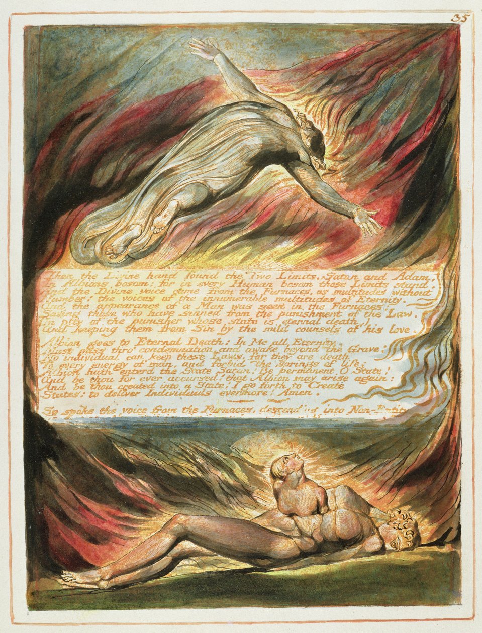 &39;Então a Mão Divina ...&39;, placa 35 de &39;Jerusalém&39; (Bentley Copy E) 1804-20 (gravura com caneta e wc no papel) de William Blake