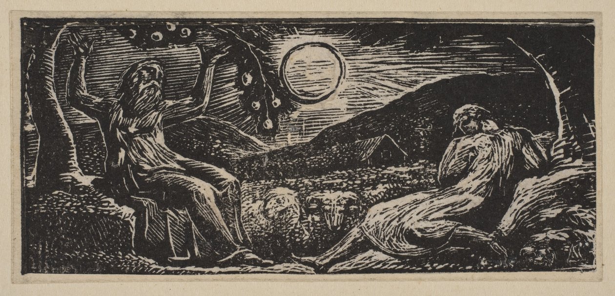 Thenot Debaixo de uma árvore frutífera, de Thorntons Pastorals of Virgil, 1821. de William Blake