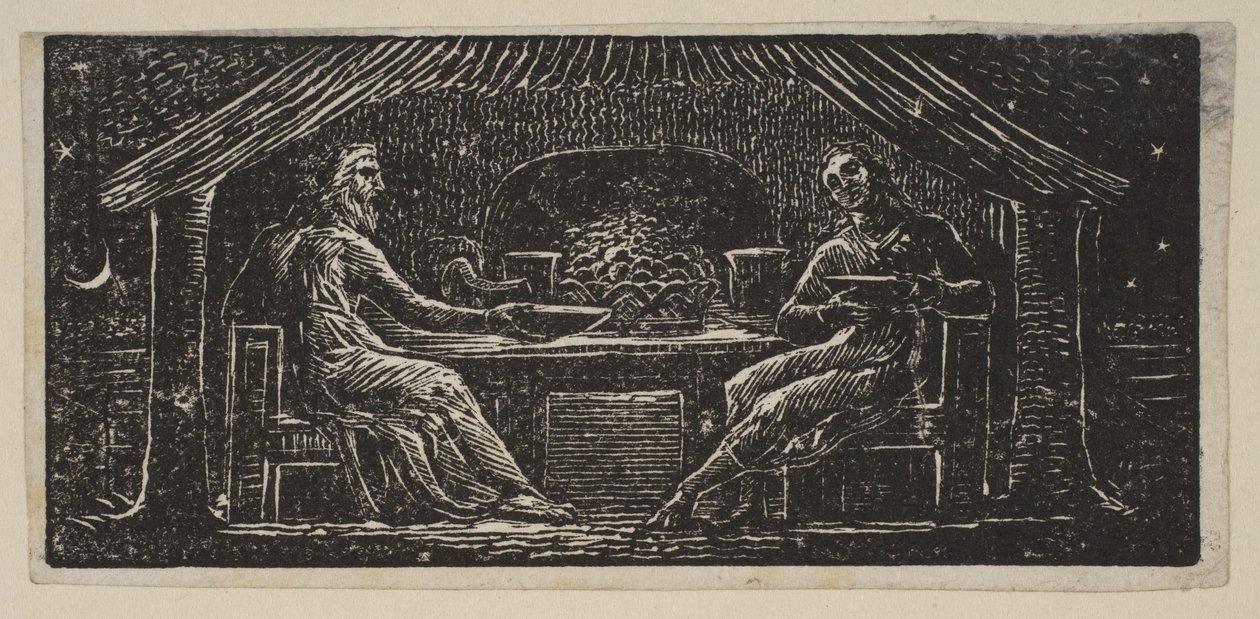 Thenot e Colinet comem sua refeição da noite, de Thorntons Pastorals of Virgil, 1821. de William Blake
