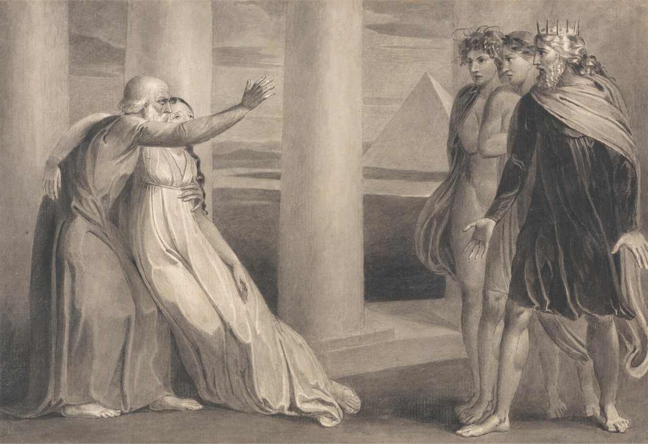 Tiriel Apoiando a Myratana moribunda e Amaldiçoando os seus Filhos de William Blake