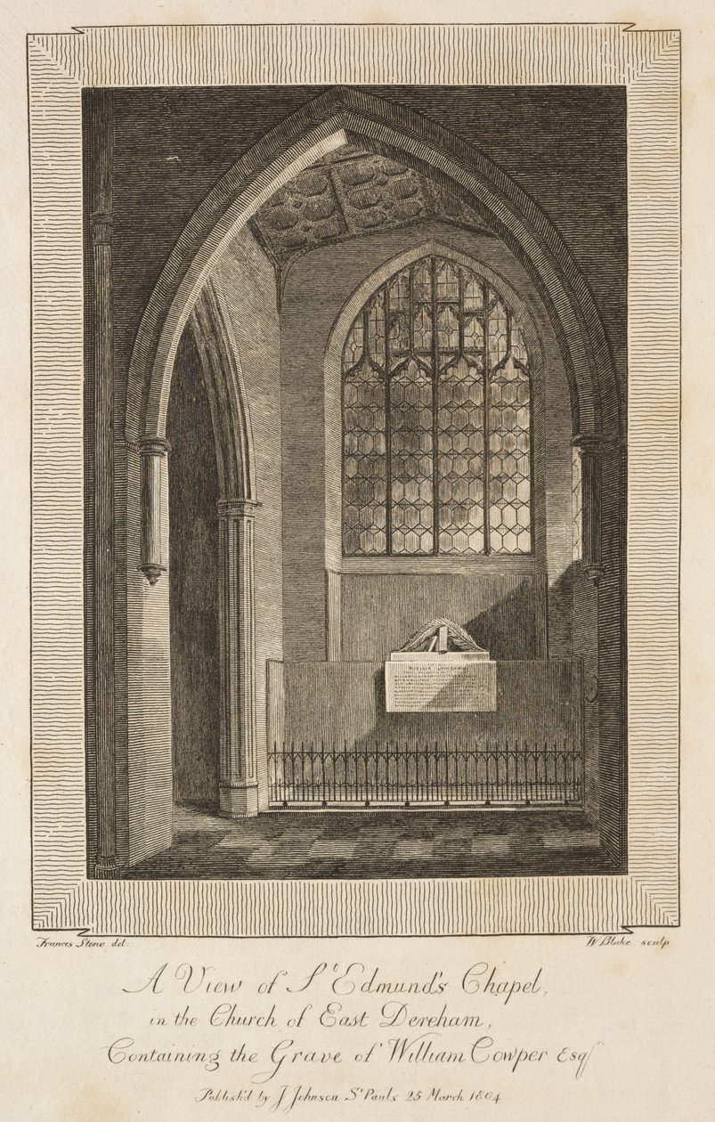 Vista da Capela de St. Edmund na Igreja de East Dereham, contendo o túmulo de William Cowper Esquire de William Blake