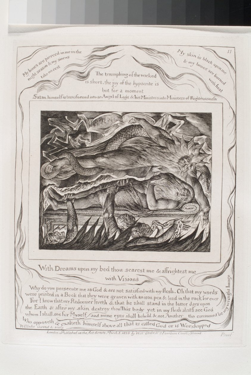 Com Sonhos Na Minha Cama Assustas-me (gravura em papel chine collé da Índia) de William Blake