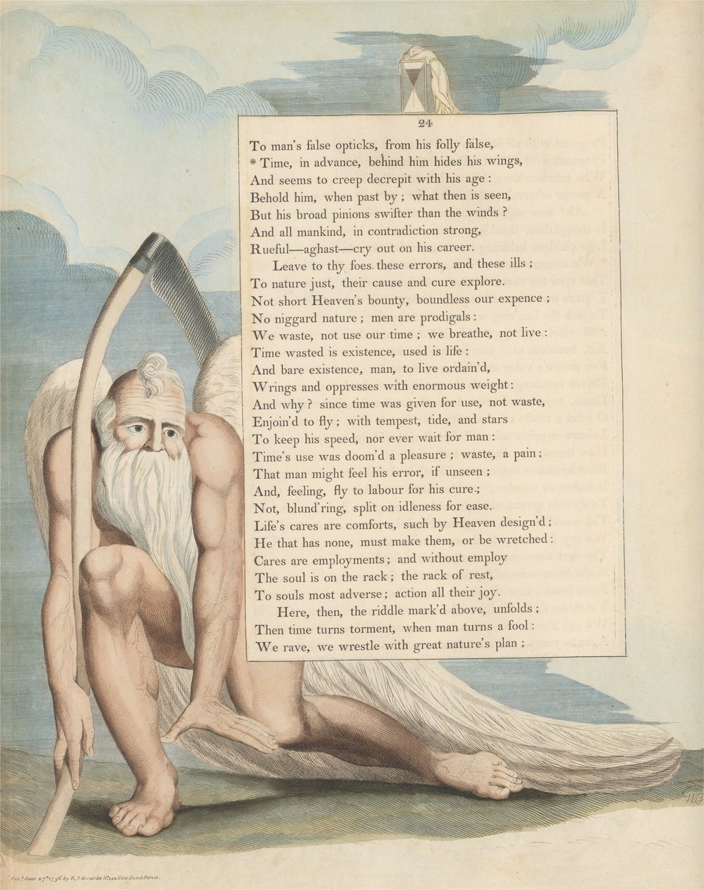 Pensamentos noturnos de Young, página 24, Tempo, em avanço, atrás dele esconde suas asas de William Blake