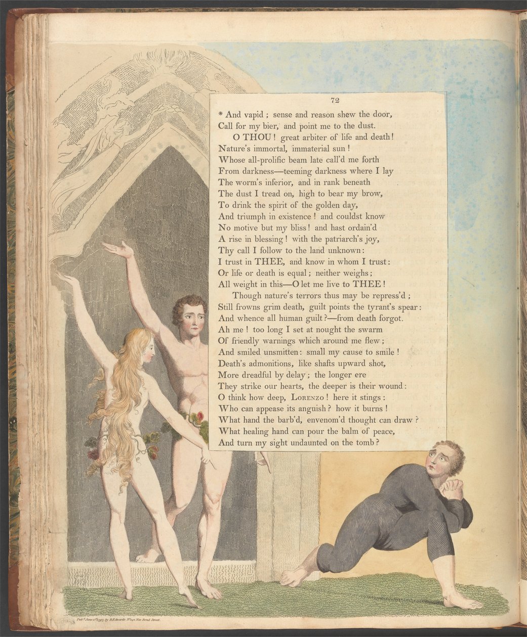 Pensamentos noturnos de Young, página 72, e enfadonho; sentido e razão mostram a porta de William Blake