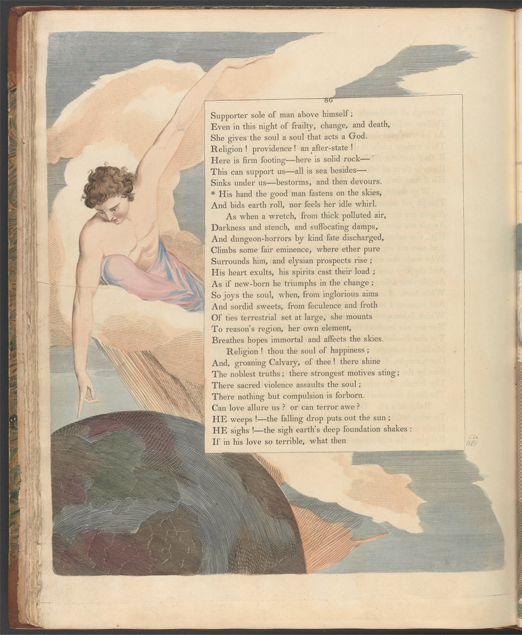 Pensamentos nocturnos de jovens, Página 86, "A sua mão o bom homem aperta nos céus". de William Blake