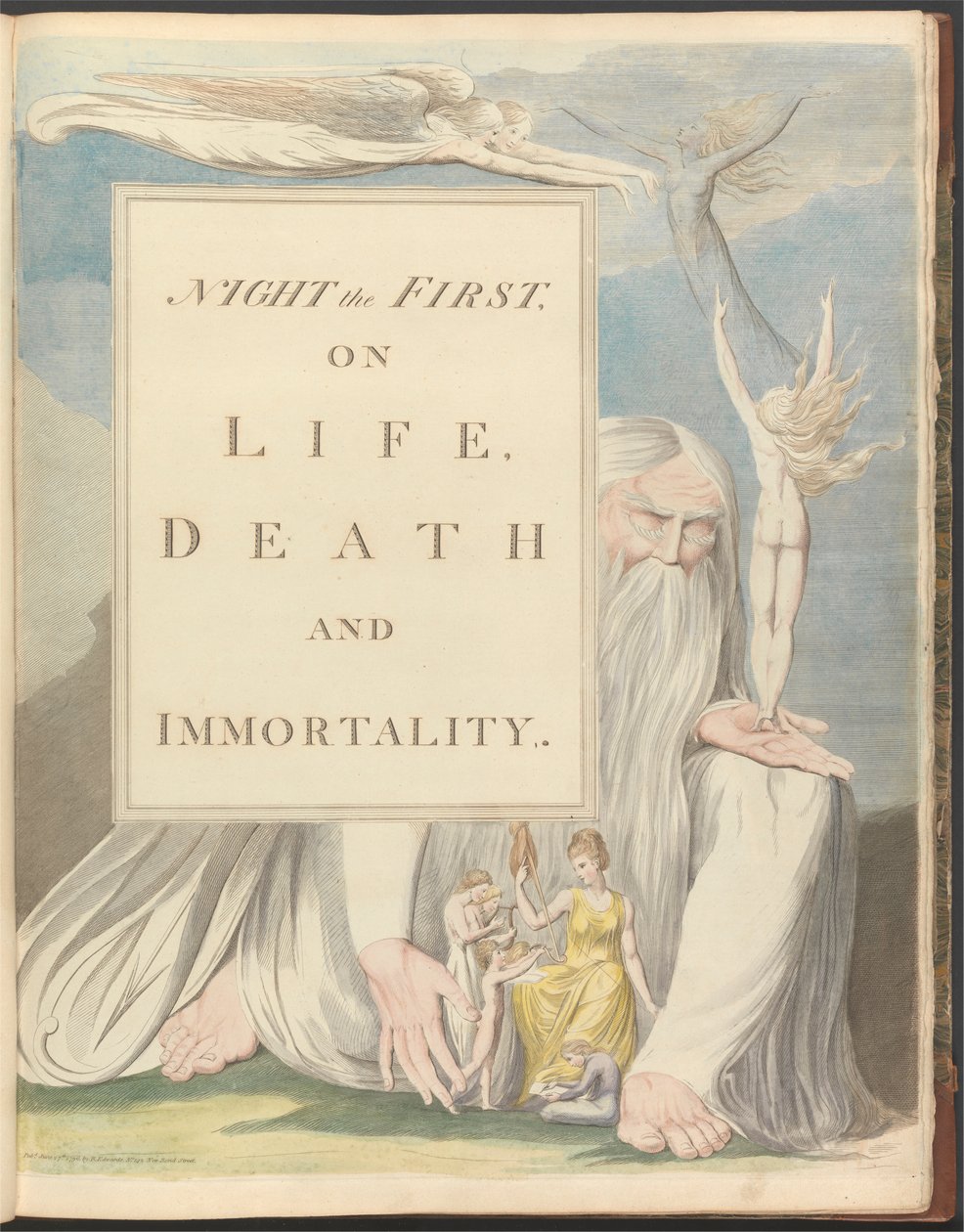 Os Pensamentos da Noite dos Jovens, Página de Título, "Noite a Primeira, Sobre a Vida, a Morte e a Imortalidade". de William Blake