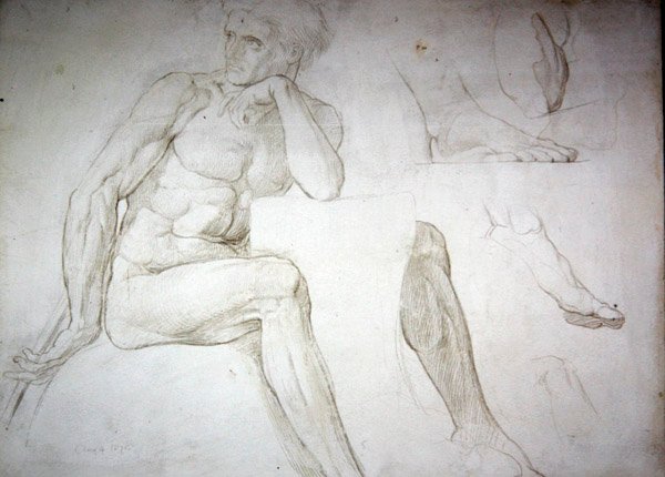 Estudos de nudismo masculino (lápis sobre papel) de William Blake Richmond
