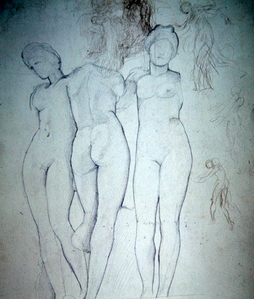 Três Nus (lápis sobre papel) de William Blake Richmond