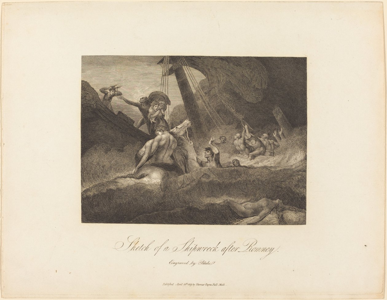 Esboço de um naufrágio de William Blake after George Romney