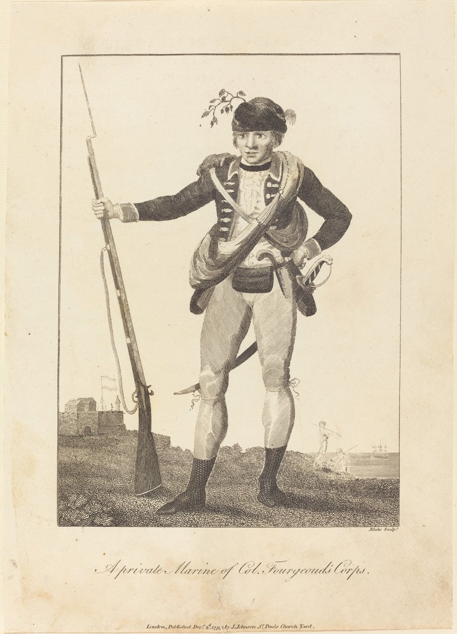 Um fuzileiro naval privado do Corpo do Coronel Fourgeoud de William Blake after John Gabriel Stedman