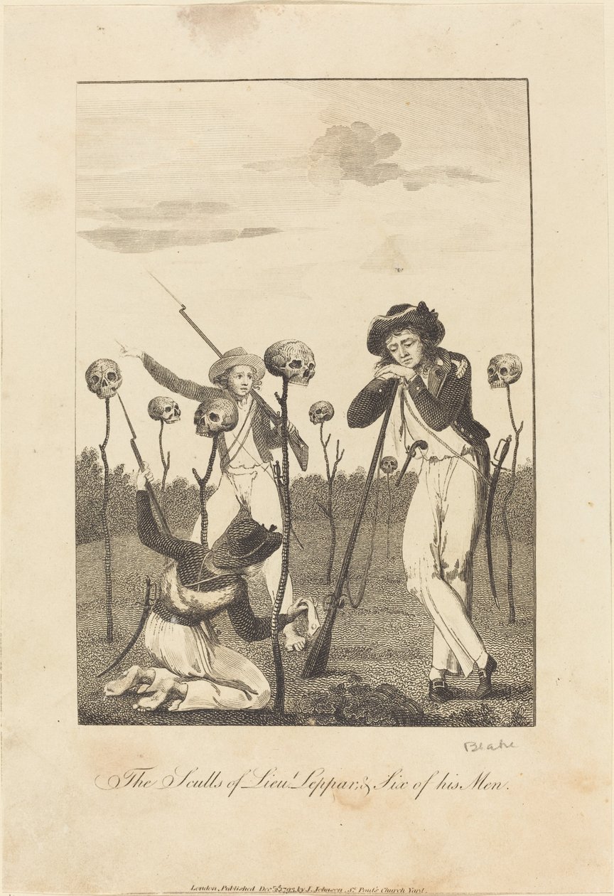 Os Sculls do tenente Leppar e seis de seus homens de William Blake after John Gabriel Stedman