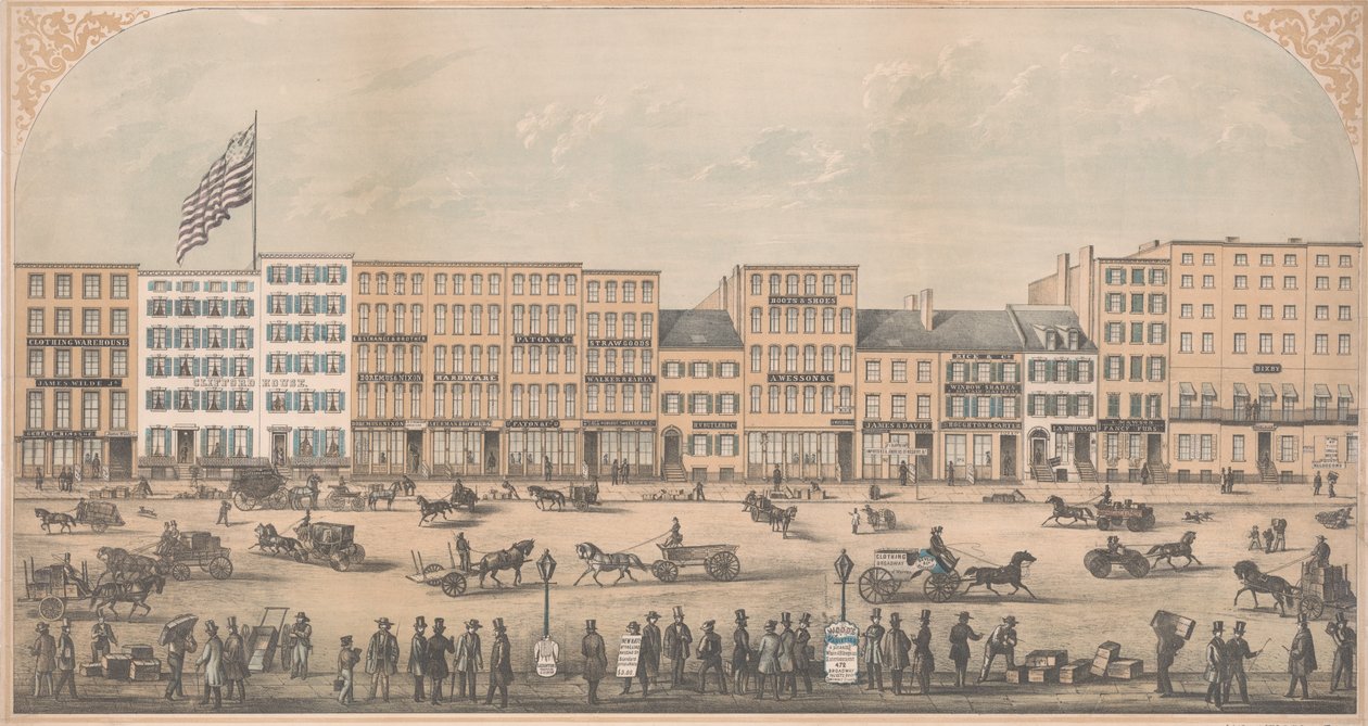 Vista de Park Place, Nova Iorque, da Broadway à Church Street, North Side, D.C. 1854, de William Boell