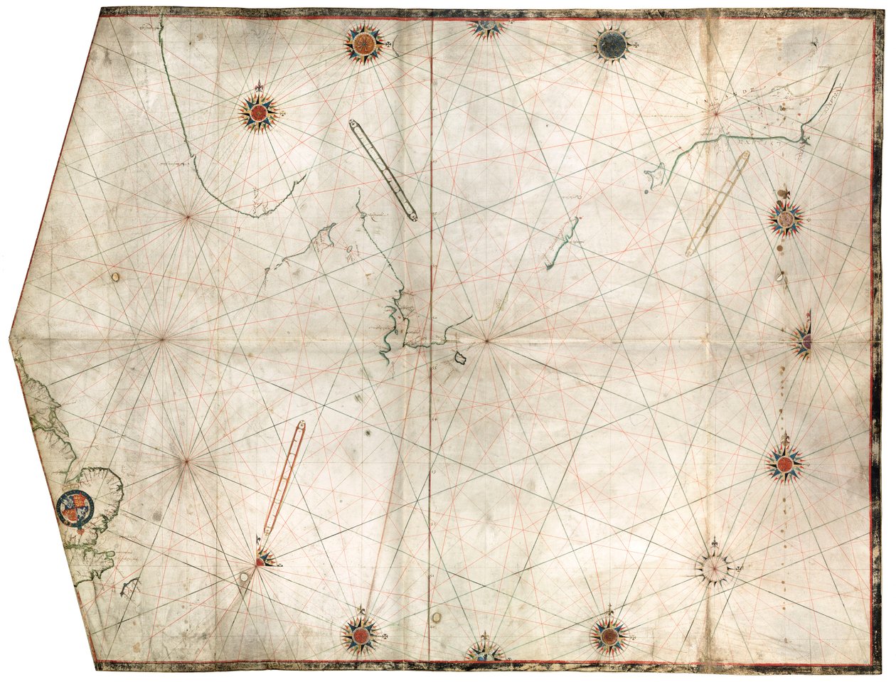 Carta de Portulan construída por William Borough mostrando a área marítima do Mar do Norte e do Báltico, desde a costa leste de Inglaterra até à cabeça do Golfo da Suécia, c.1580 (velino) de William Borough