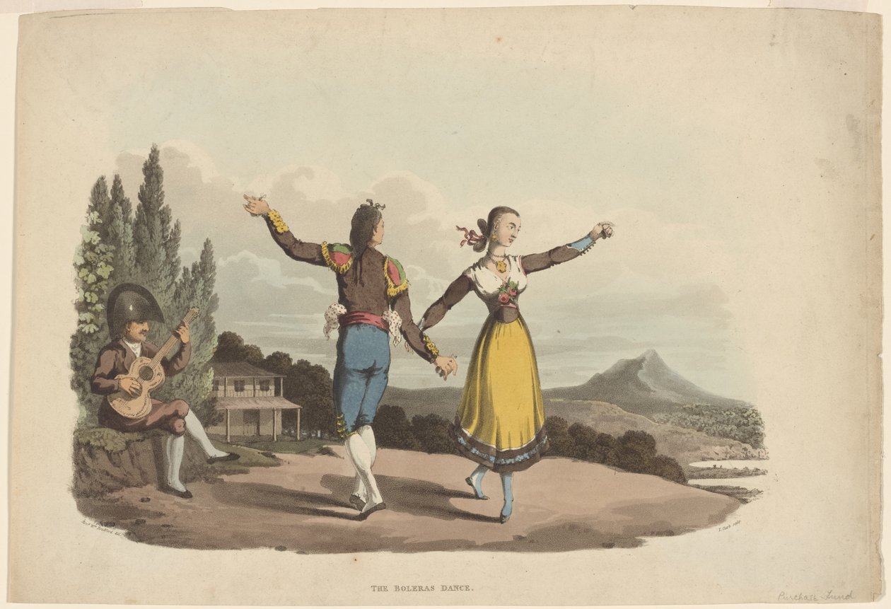 A dança de Boleras, gravada por John Heaviside Clark, c.1810-19 de William Bradford