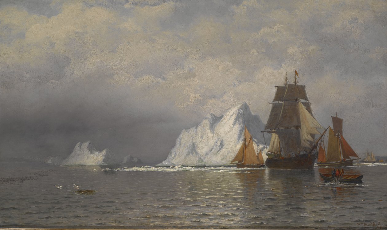 Baleeiro e Navios de Pesca perto da costa de Labrador, c.1880 (óleo sobre tela) de William Bradford