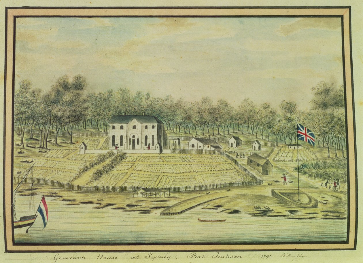 Casa do Governador em Sydney, Port Jackson, 1791 de William Bradley