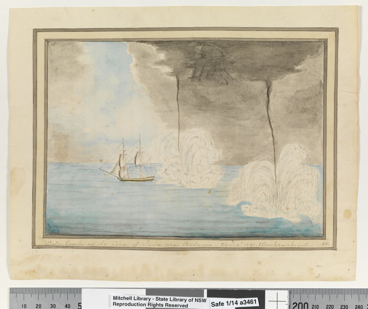 Em frente, p. 290. "Bicos de água ao largo da costa de Java, perto de Batavaia. 24 Sepr 1791. Waakzamheydt