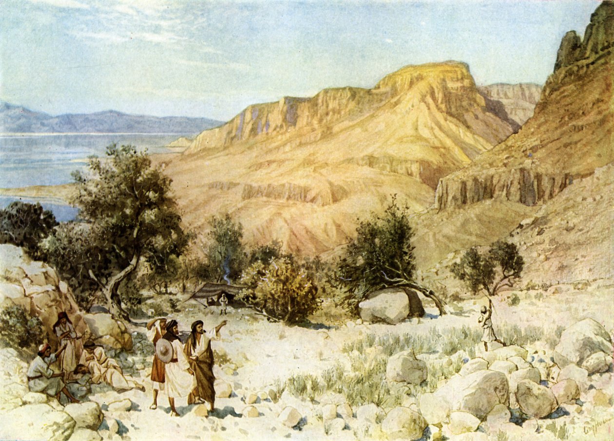 Acampamento de David em Ein Gedi, onde ele se escondeu - Bible de William Brassey Hole