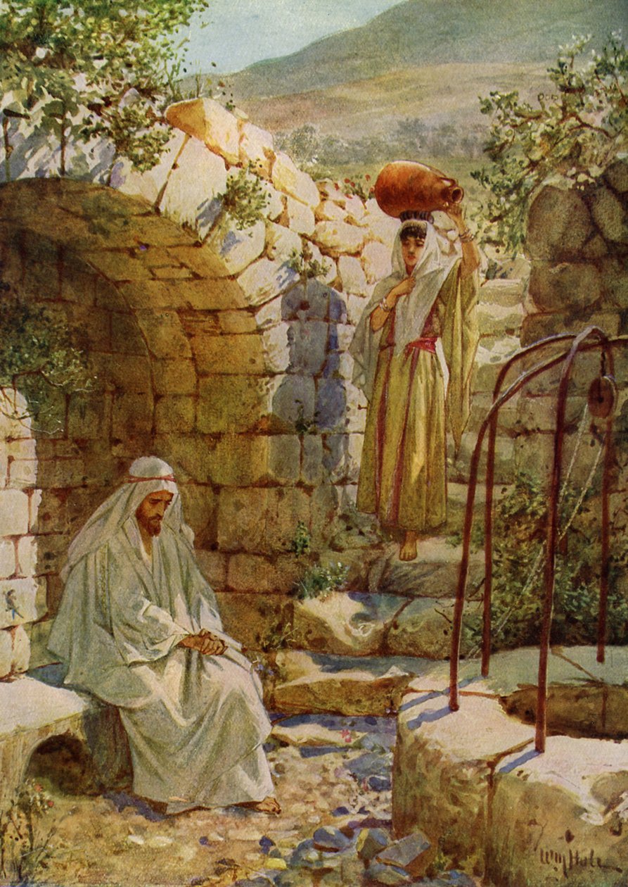 Jesus pede água a uma mulher samaritana - Bíblia de William Brassey Hole