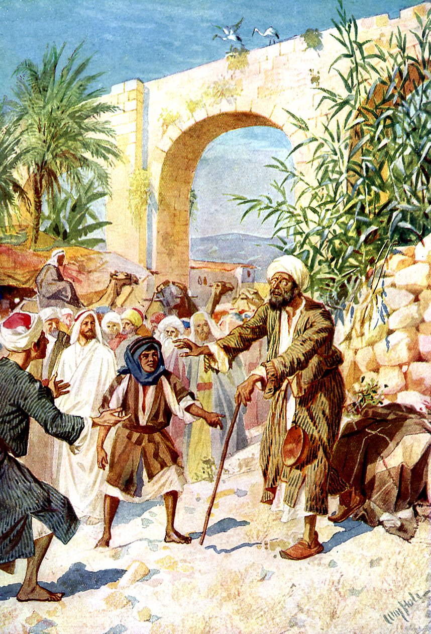 Jesus cura um mendigo cego - Bíblia de William Brassey Hole