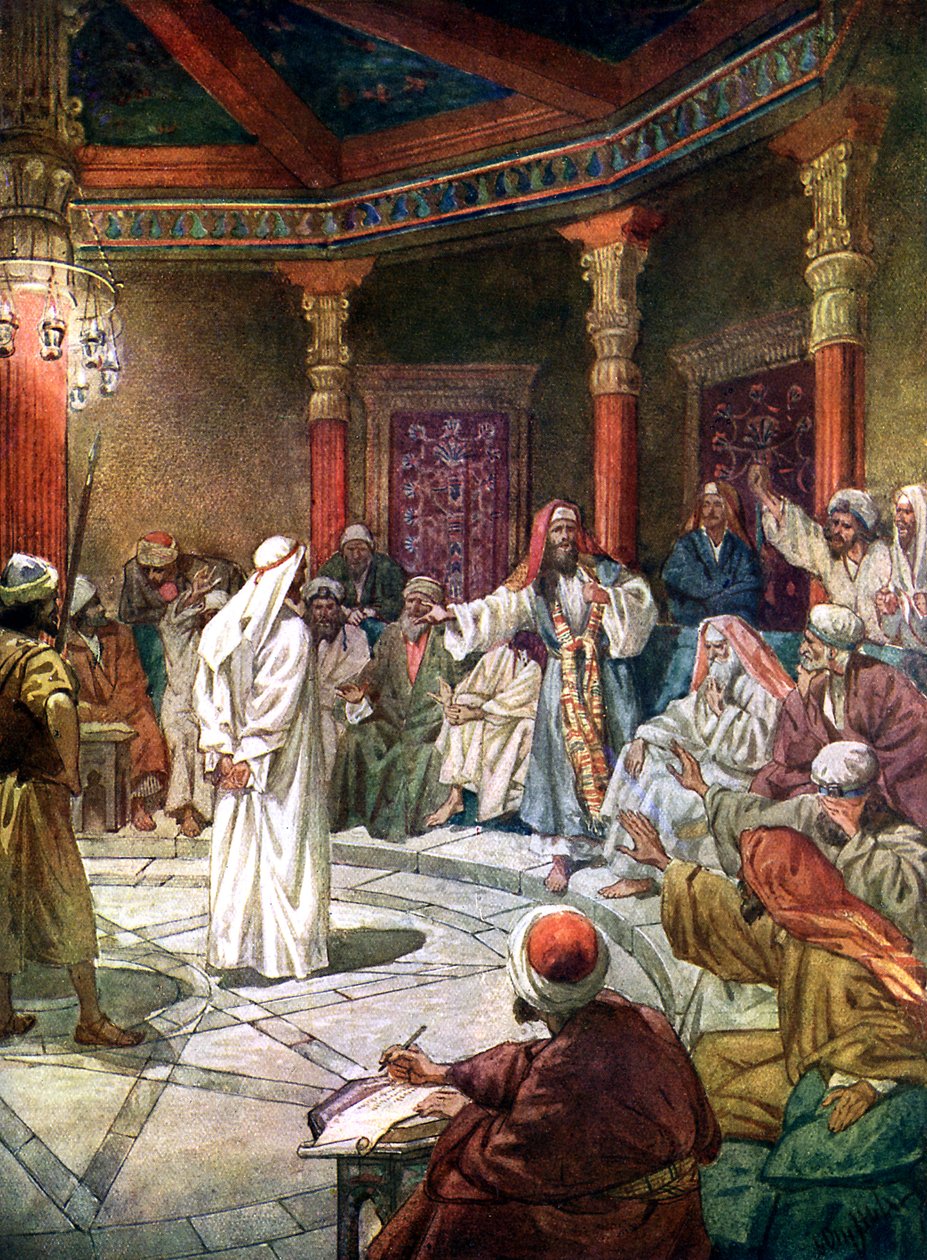 Jesus é questionado pelo sumo sacerdote Caifás - Bíblia de William Brassey Hole