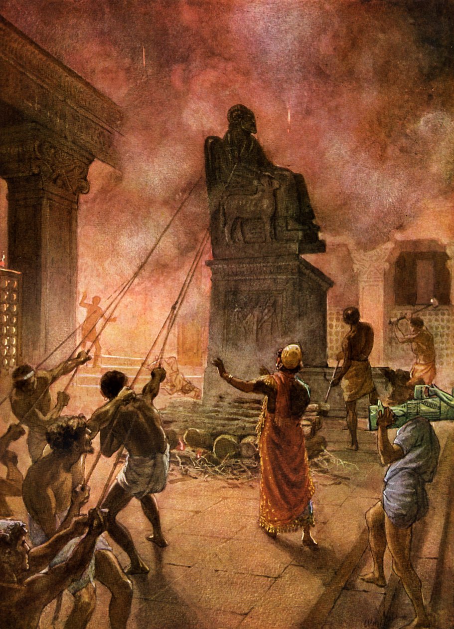Rei Josias limpando a terra dos ídolos. - Bíblia de William Brassey Hole