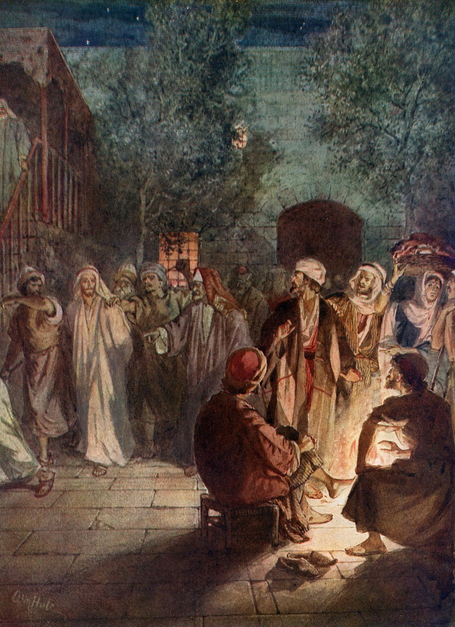 Pedro nega conhecer Jesus pela terceira vez - Bíblia de William Brassey Hole