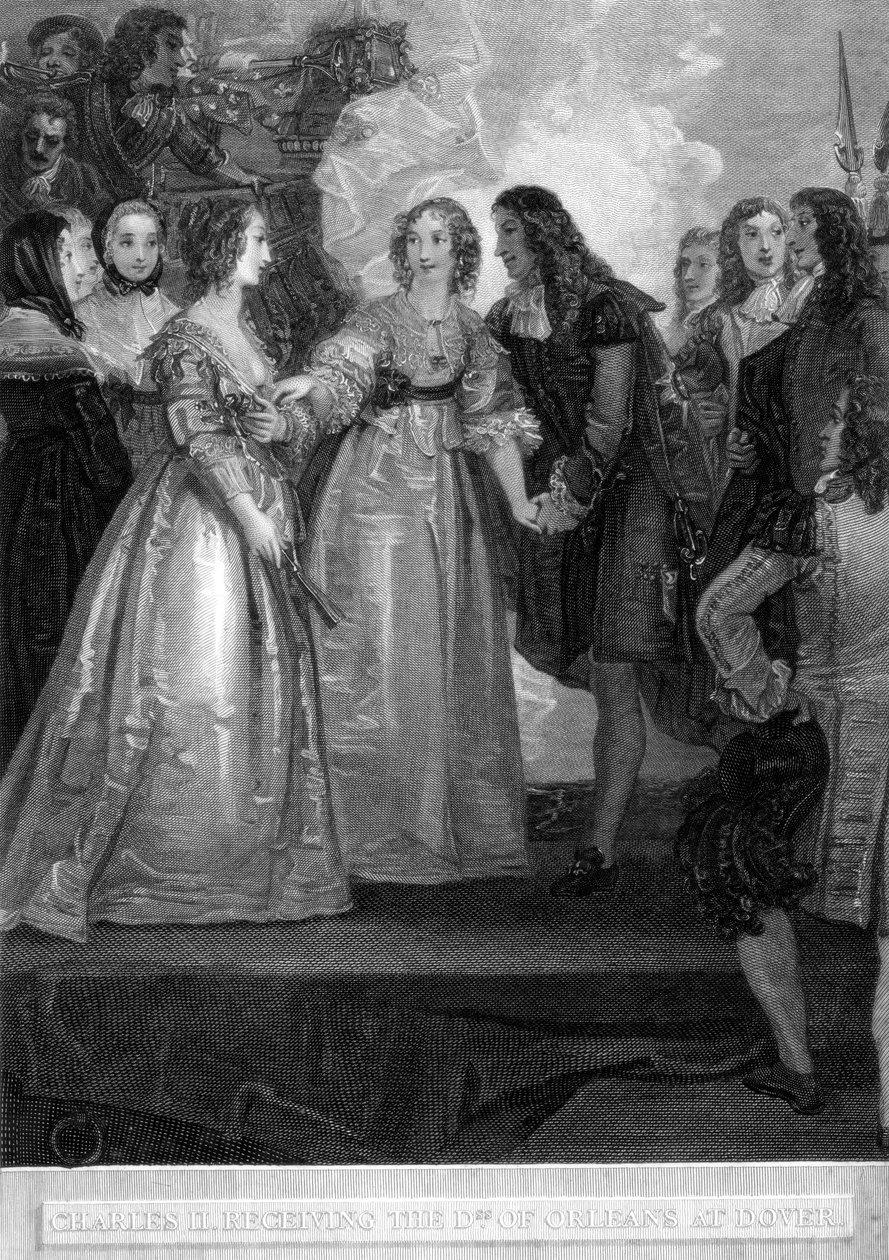 Carlos II recebendo a Duquesa de Orleans em Dover, 1670 1804. de William Bromley