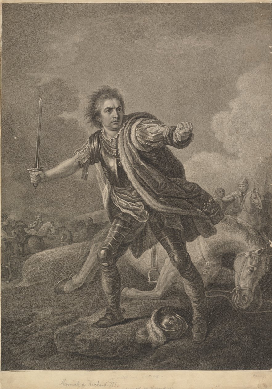 David Garrick como Richard III no espectáculo de teatro Drury Lane, 1759 de William Bromley