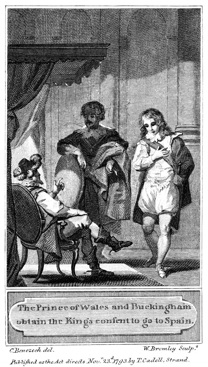 O príncipe de Gales e Buckingham obtêm o consentimento dos reis para ir à Espanha, 1793 de William Bromley