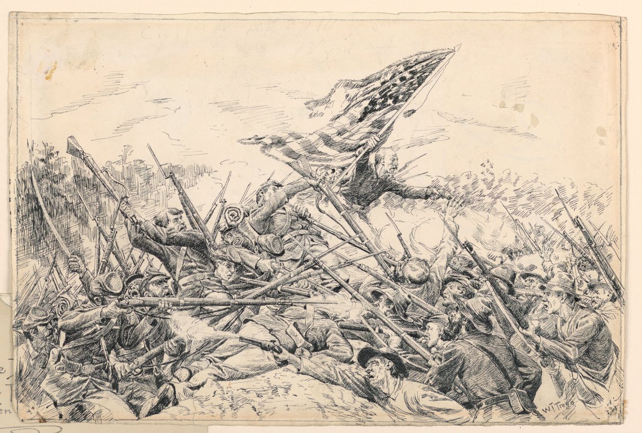Desenho, Corpo de Hancock atacando as obras no "Ângulo Sangrento", 1887 de William Brooke Thomas Trego
