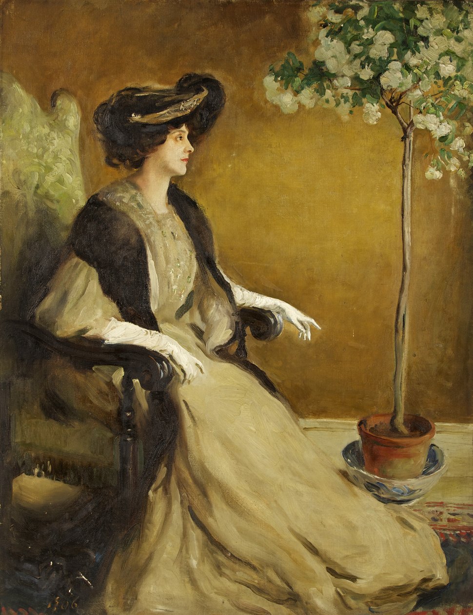 Retrato da Sra. Patrick Campbell (óleo sobre tela) de William Bruce Ellis Ranken