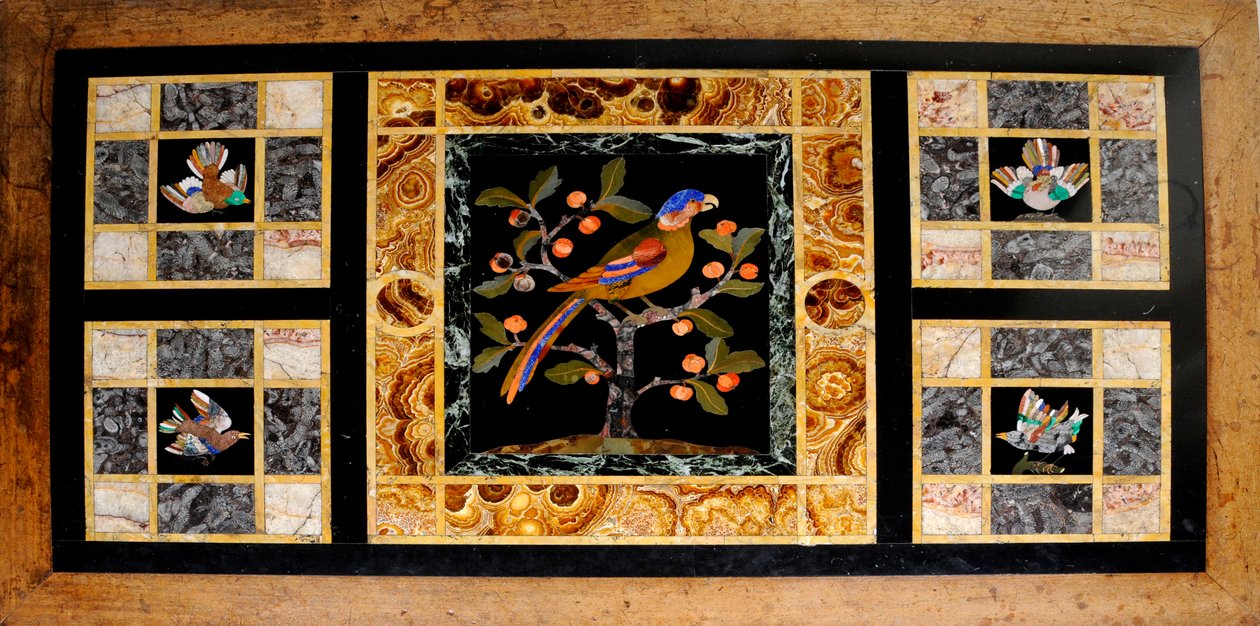 Detalhe de uma mesa de mármore (carvalho e mármore) de William Burges