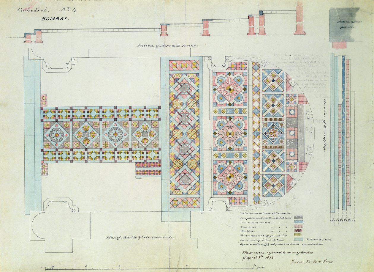 Design para um Pavimento, Catedral de Bombaim, Índia de William Butterfield
