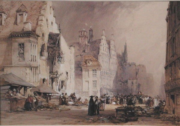 Um mercado de rua em Gand (aguarela sobre papel) de William Callow
