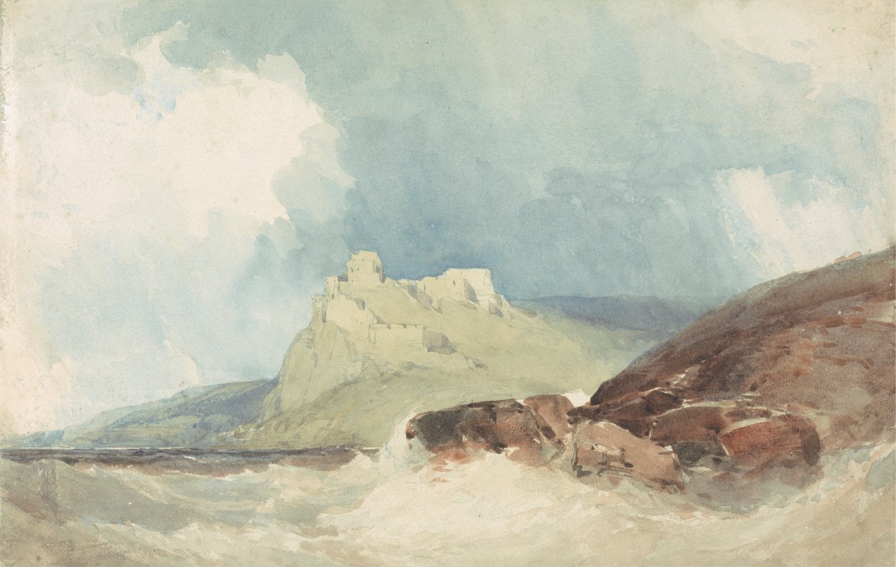 Castelo num penhasco com mar tempestuoso de William Callow