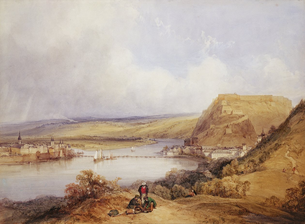 Ehrenbreitstein e Koblenz, das alturas de Pfaffendorf de William Callow