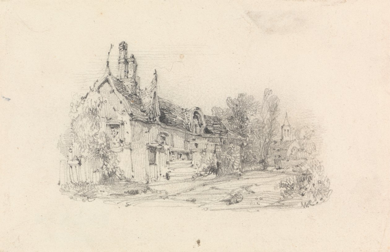 Casa de campo com Igreja à Distância de William Callow